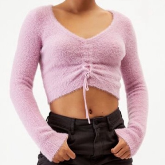 PacSun Sweaters - Pacsun Lottie Moss Pink Fuzzy Tie-front V-neck Sweater